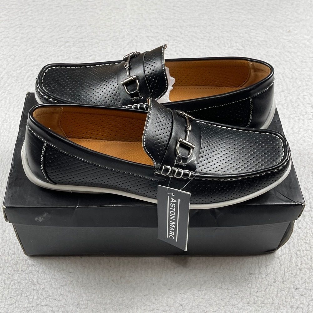 Aston Marc‎ Walk-03 Loafers Mens 10.5 Black Perforated Bit Moc Toe Slip On Shoes